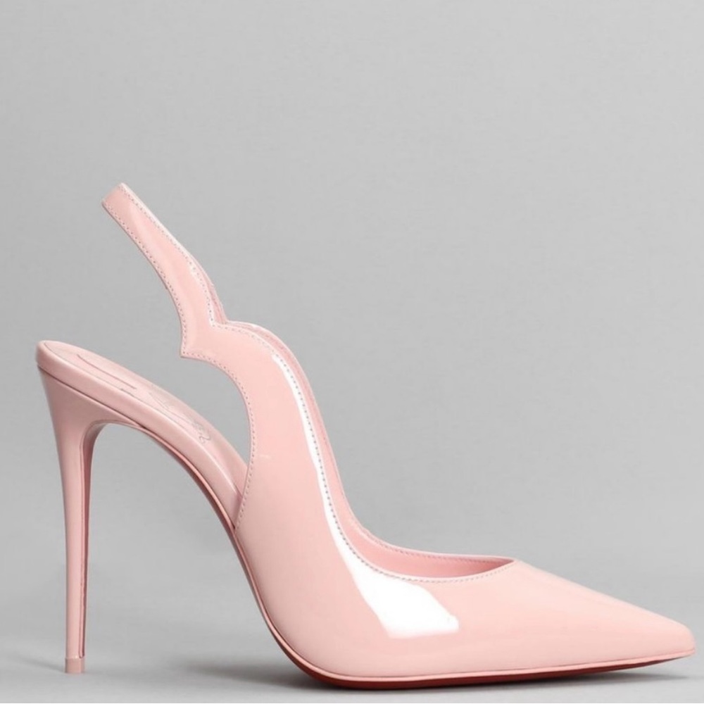Christian Louboutin hot chick sling 100mm rosy pink patent stiletto sz 36.5